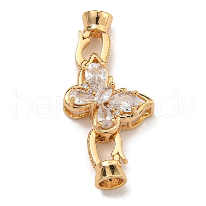 Brass Micro Pave Clear Cubic Zirconia Fold Over Clasps KK-U037-11G-02-1