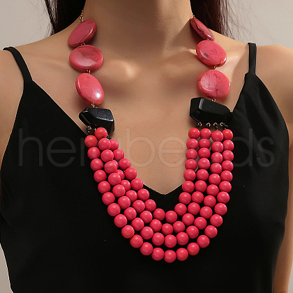 Bohemian Resin Round Beaded Chunky Necklaces for Women FS-WGA6DA1-07-1