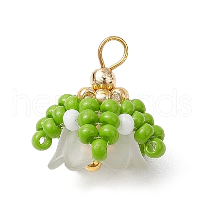 Handmade Nylon Wired Glass Beaded Pendants with Acrylic Beads Caps and Brass Beads PALLOY-MZ00509-04-1