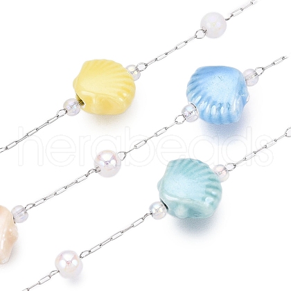 Handmade ABS Plastic Imitation Pearl & Porcelain & Seed Bead Chains CHS-T006-25P-1