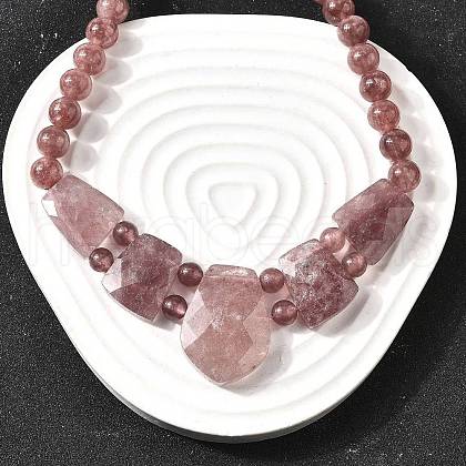 Natural Strawberry Quartz Faceted Bib Graduated Beaded Necklaces for Women NJEW-B128-01L-1