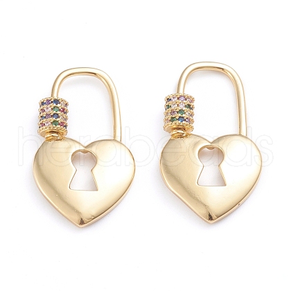 Brass Micro Pave Cubic Zirconia Screw Carabiner Lock Charms ZIRC-I041-09A-1