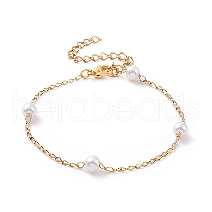 Round Plastic Imitation Pearl Beaded Bracelets BJEW-E054-06G-1
