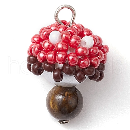 Seed Beads & Natural Tiger Eye Beaded Charms PALLOY-MZ00333-02-1