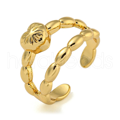 Heart Brass Double Layer Open Cuff Rings for Women RJEW-Z050-10G-1