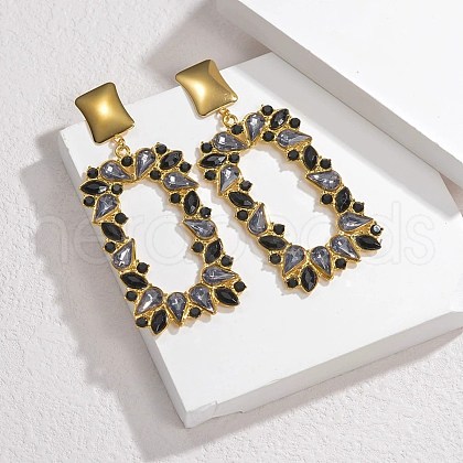 304 Stainless Steel Glass Dangle Stud Earrings EJEW-M095-13G-02-1