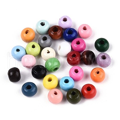 Spray Painted Round Natural Schima Wood Beads WOOD-A018-6mm-31-1