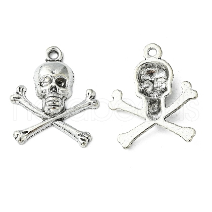 Antique Silver Tibetan Style Pirate Style Skull Pendant X-LF10441Y-1