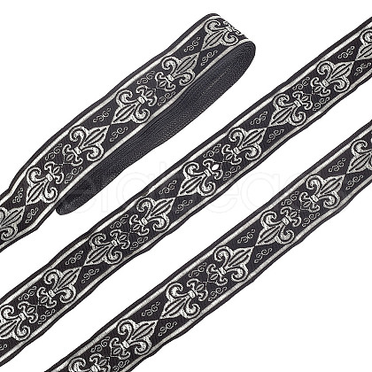 Ethnic Style Polyester Jacquard Fleur De Lis Ribbon OCOR-WH0086-72A-01-1