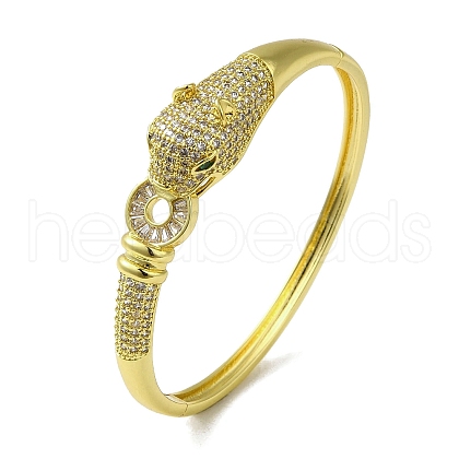 Brass Pave Clear & Green Cubic Zirconia Leopard Hinged Bangle for Women BJEW-K246-21F-G-1