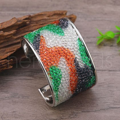 Colorful Iron Rhinestone Pattern Wide Cuff Bangles for Women MD1486-8-1