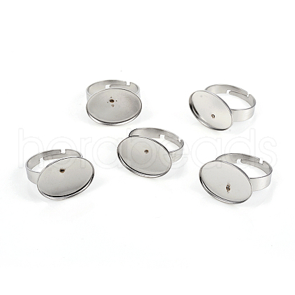 Non-Tarnish Adjustable 201 Stainless Steel Finger Rings Components STAS-I149-12P-1