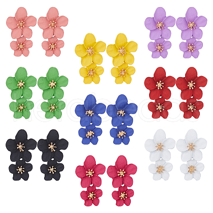 FIBLOOM 9 Pairs 9 Colors Alloy Flower Dangle Stud Earrings for Woman EJEW-FI0001-72-1