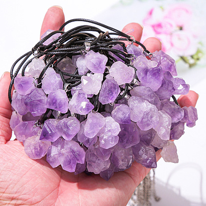 Natural Amethyst Raw Rough Nuggets Pendant Necklaces FS-WGF5E50-01-1