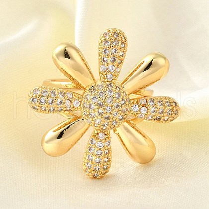 Brass Micro Pave Cubic Zirconia Adjustable Open Cuff Rings for Women RJEW-K292-02G-1