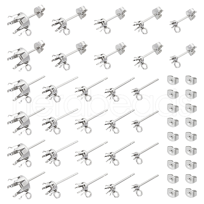 Unicraftale 50Pcs 5 Style 304 Stainless Steel Post Stud Earring Settings STAS-UN0053-91-1