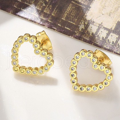 Brass Micro Pave Clear Cubic Zirconia Stud Earrings EJEW-P303-02B-G-1