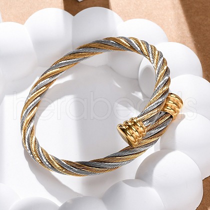 304 Stainless Steel Torque Bangles for Women BJEW-P310-24GP-1
