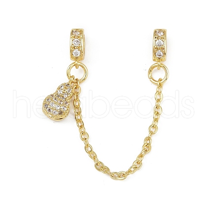Brass Pave Clear Cubic Zirconia European Safety Chains with Charms KK-L236-15D-G-1