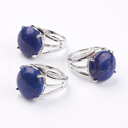 Adjustable Natural Lapis Lazuli Finger Rings X-RJEW-F075-01L-1
