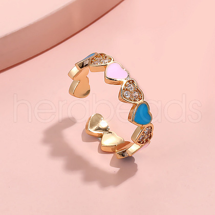 Heart Brass Micro Pave Clear Cubic Zirconia Enamel Cuff Rings for Women FS-WGCCE82-03-1