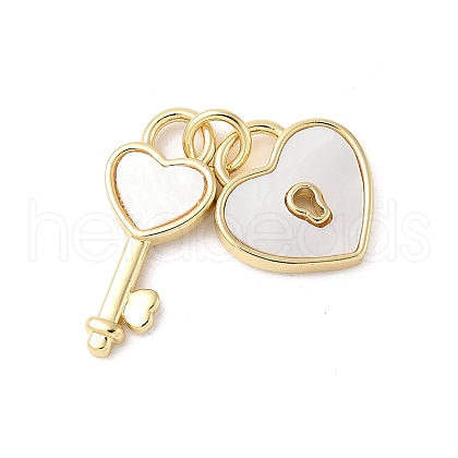Brass Pave Natural White Shell Pendants KK-S522-15G-1