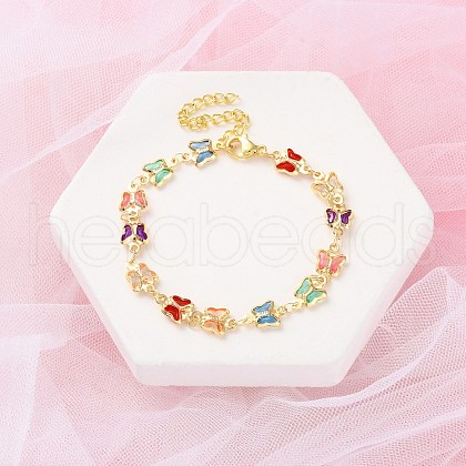 Butterfly Brass Link Bracelets for Woman BJEW-S157-03G-1
