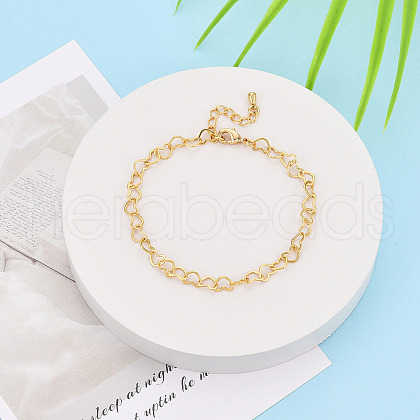 Brass Heart Link Chain Bracelets for Women BJEW-N032-08B-G-1
