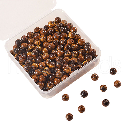 200Pcs Grade AB Natural Tiger Eye Round Beads G-CJ0001-49-1