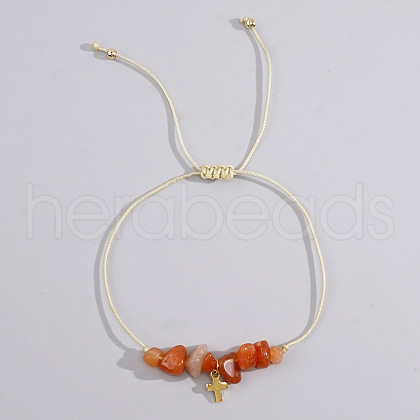 Bohemian Style Cross Natural Carnelian Braided Beaded Bracelets for Women XK2373-3-1