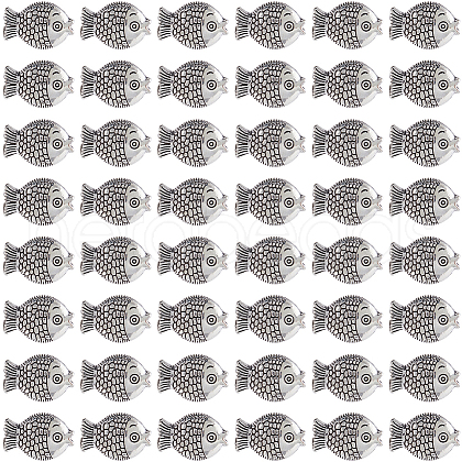 SUNNYCLUE 100Pcs Tibetan Style Zinc Alloy Fish Beads TIBEB-SC0001-35-1