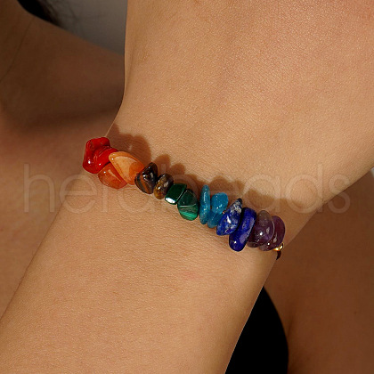 Chakra Theeme Natural Mixed Gemstone Beads Braided Bead Bracelets for Women RA3392-1