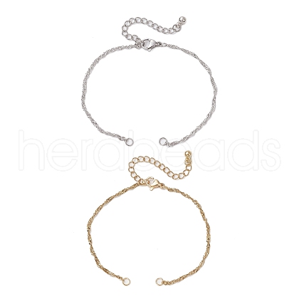 2Pcs 2 Colors 304 Stainless Steel Singapore Chain Bracelet Makings AJEW-JB01321-1