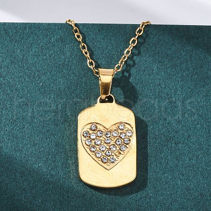 201 Stainless Steel Crystal Rhinestone Pendant Necklaces for Women NJEW-F335-01G-02-1