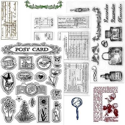 CRASPIRE 4Pcs 4 Styles Retro Stamp Theme Clear Silicone Stamps DIY-CP0009-73-1