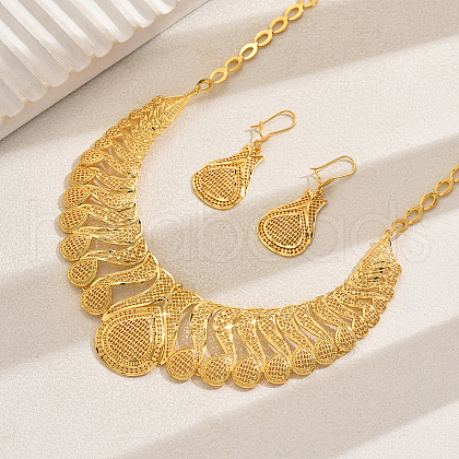 Brass Hollow Teardrop Earrings & Necklaces Sets for Women RH0213-1