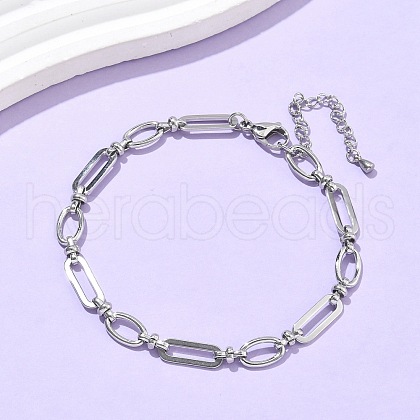 304 Stainless Steel Oval Link Anklets for Women AJEW-U025-01P-1