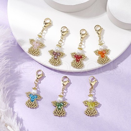 Angel Glass Pearl & Glass Seed Beaded Pendant Decorations HJEW-MZ00210-1
