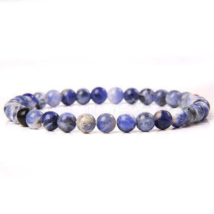 Synthetic Blue Spot Jasper Round Beaded Stretch Bracelet SF8562-35-1-1
