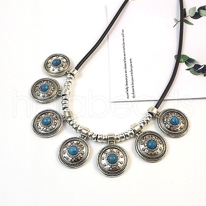 Ethnic Style Alloy Pave Dyed Synthetic Turquoise Pendant Bib Necklaces FS-WGF05C4-05-1