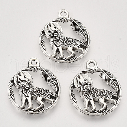 Tibetan Style Alloy Howling Wolf Pendants X-TIBEP-T009-07AS-RS-1