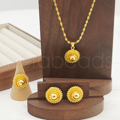Flower Alloy Pendant Necklaces & Stud Earrings & Ring Sets FS-WGB5987-01-1