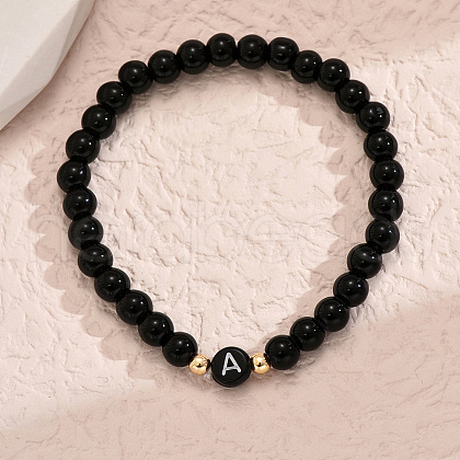 Alloy Resin Round Beaded Stretch Bracelets WG611D6-02-1