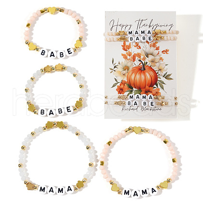 Mother's Day 4Pcs 4 Styles Thanksgiving Day Mama & Babe Glass Beads Stretch Bracelet Set for Mon & Child IC5394-3-1