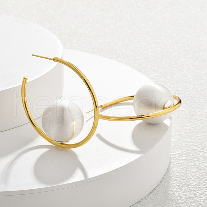 Round Two Tone Brass Stud Earrings for Women EJEW-U055-17GS-1