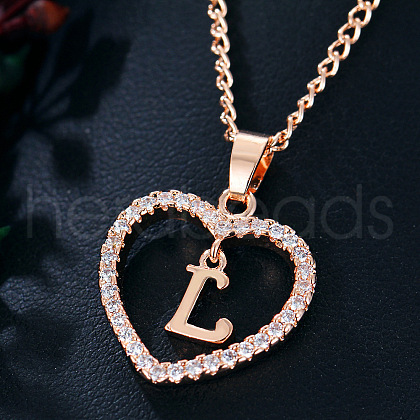 Alloy Crystal Rhinestone Heart with Initial Pendant Necklaces WGD4CFD-12-1