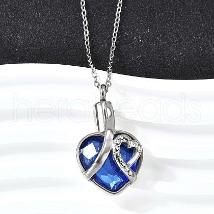 304 Stainless Steel & Blue Glass Heart Urn Ashes Necklaces NJEW-K393-04P-1