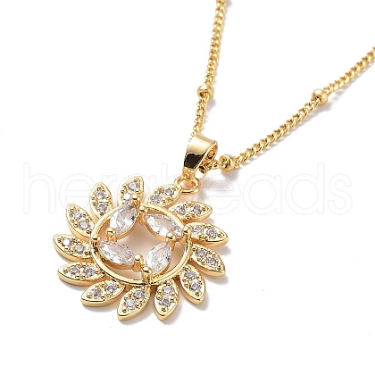 Flower Brass Micro Pave Cubic Zirconia Pendant Necklaces for Women NJEW-A015-12KCG-1