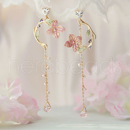 Sweet Style Alloy Rhinestone Flower Dangle Stud Earrings FS-WGC6399-03-1