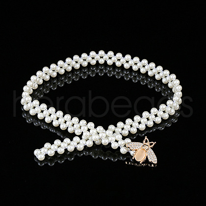 White Acrylic Pearl Beaded Elastic Chain Belts with Alloy Buckles WG1BD5E-09-1
